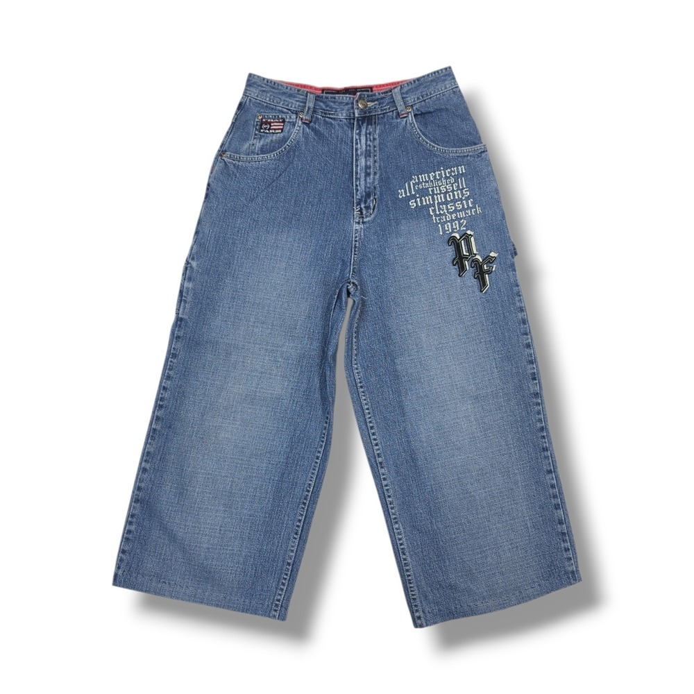 Vintage Phat Farm 92 Embroidered Hip Hop Blue Jeans Youth Boy Size 18 (26x20.5)